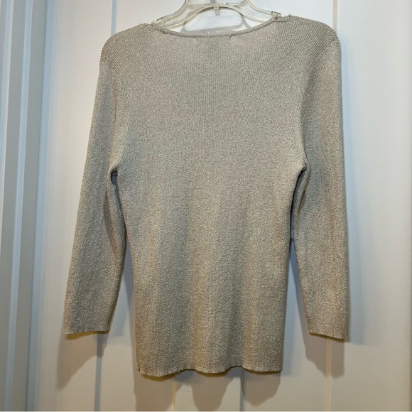 Women's August Silk Sweater Gold Metallic w/Pearls 3/4-Sleeve XLARGE - Picture 6 of 11